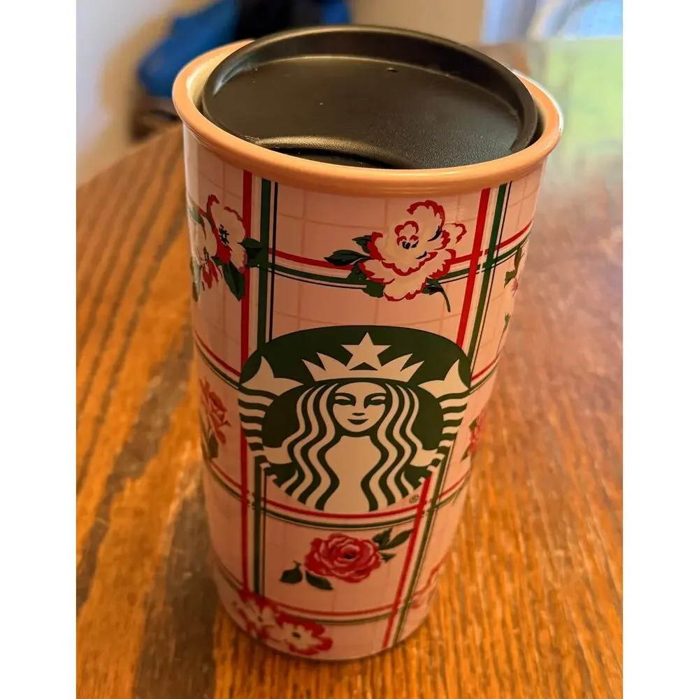 Starbucks ban.do Floral Pink Ceramic Travel Mug Vintage